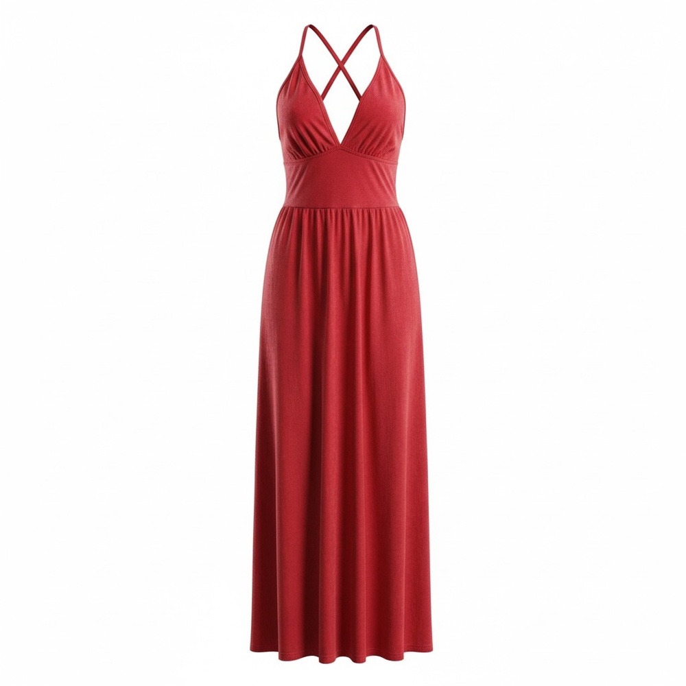 Red Halter Maxi Dress XL US 12 Cross Back Summer Dress